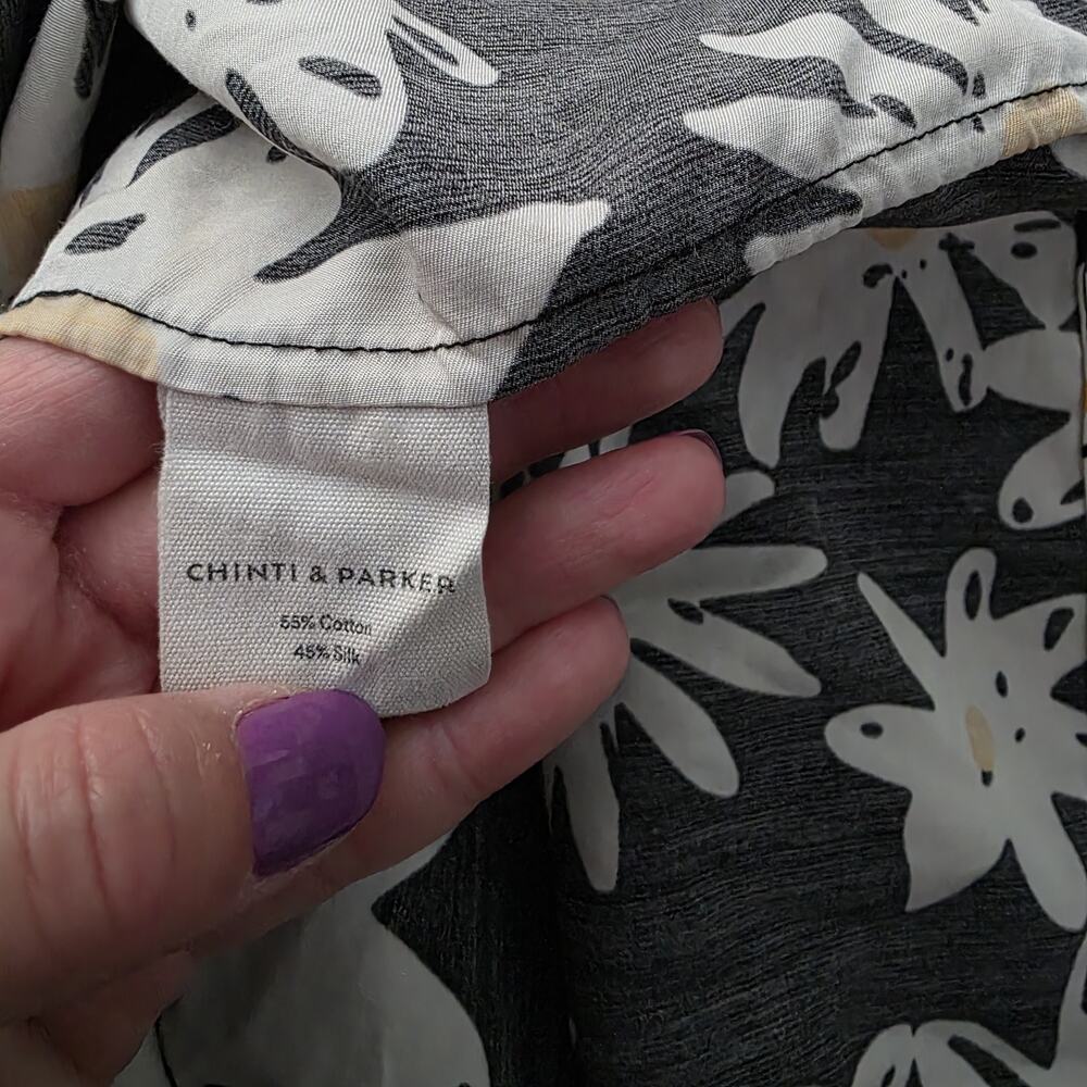 "Chinti & Parker" blk white floral midi Dress Ditsy Size 6 Silk - Picture 9 of 10